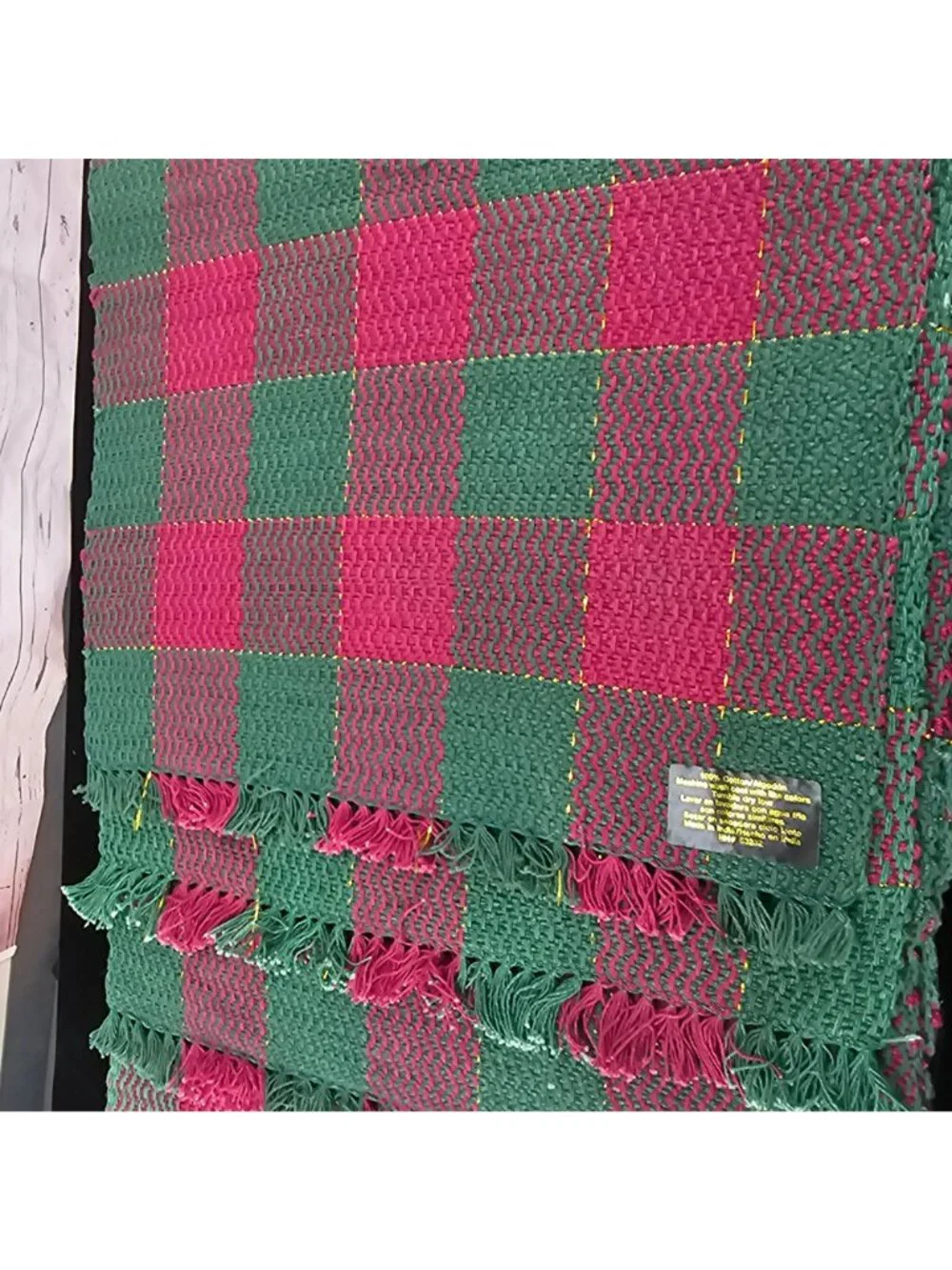 Green & Red Plaid Cotton Fringe Table Placemats 100% Cotton Rustic - Set Of 4